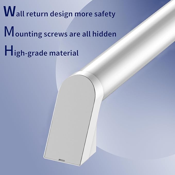 5 FT Handrails for Indoor Stairs,Railings，Outdoor Stairs Handrail，Modern Aluminum Handrail Set, Wall Mounted，Wall Return Bracket More Safety, Rust Free. (Anodized Silver, 5 FT- （Two Joined Pieces）)