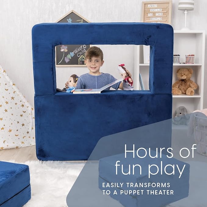 Milliard Kids Couch - Modular Kids Sofa for Toddler and Baby Playroom/Bedroom Furniture (Navy Blue) with Bonus Pillow