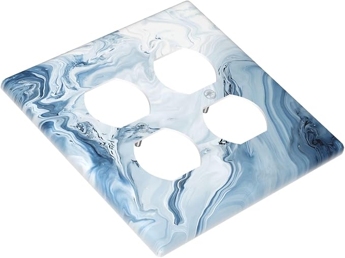 Light Blue Marble Texture Abstract Print Outlet Covers 2 Gang Double Duplex Decorative Light Switch Covers Electrical Wallplates Socket Faceplate for Bathroom Kitchen Home Decor