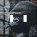 Funny Animal Smoking Black Orangutan Decorative Switch Plates 2 Gang Double Toggle Outlet Light Switch Cover Wall Plate Electrical Faceplate for Farmhouse Home Office Decor