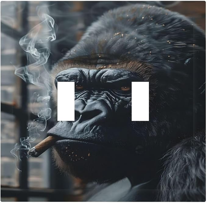 Funny Animal Smoking Black Orangutan Decorative Switch Plates 2 Gang Double Toggle Outlet Light Switch Cover Wall Plate Electrical Faceplate for Farmhouse Home Office Decor