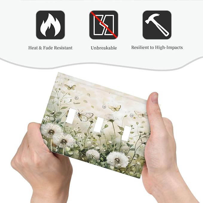 Dandelions Butterflies Watercolor Wildflowers Floral Decorative Switch Plates 3 Gang Wall Plate Triple Toggle Light Switch Cover Faceplate Electrical Wall Panels for Bedroom Living Room Decor