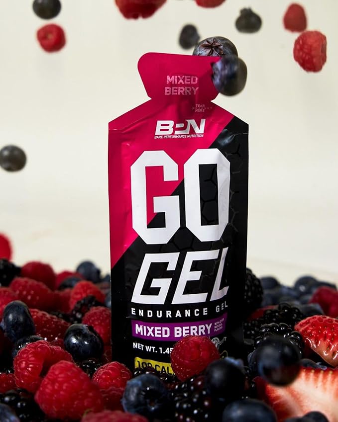 BARE PERFORMANCE NUTRITION, BPN Go Gel Endurance, 24g of Carbohydrates & 100 Calories per Pack, Vegan + Gluten Free Running Gel, 10 Single-Serving Packs, Mixed Berry