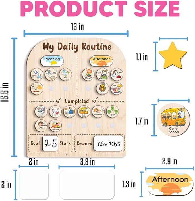 Wooden Daily Routine for Kids, Star Reward Jar for Toddlers, Chore Chart for Kids with Star Jar, Behavior Reward Jar for Toddlers Boys Girls