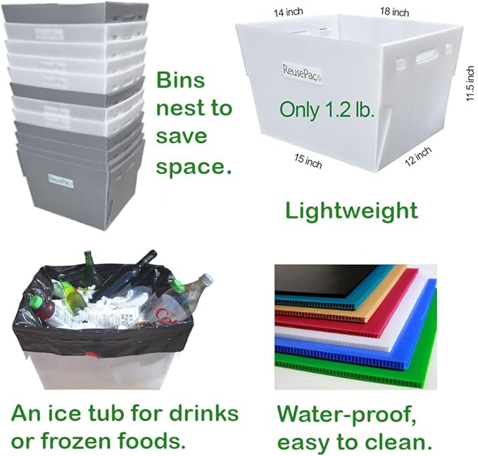 Postal Mail Tote Nestable Box, Storage Bin Container, Laundry Basket for Home and Business, Corrugated Plastic, Lightweight, Heavy Duty, Foldable,10 Gal (Sky Blue 6 Pack)
