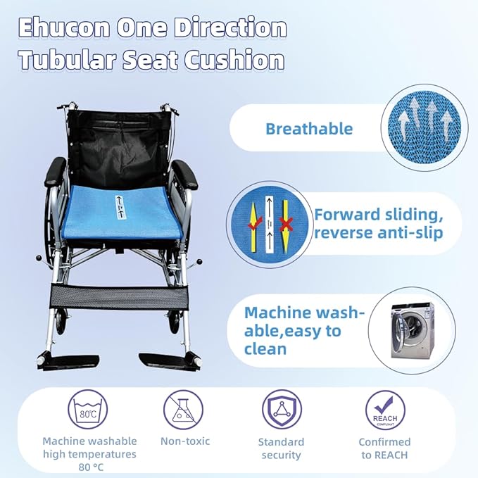 One Way Transfer Support Cushion, Non Slip Tubular Pad for Fall Prevention in Chair & Wheelchair, Elderly/Disabled Assistance, 17"x17" (Black-Without Handles)