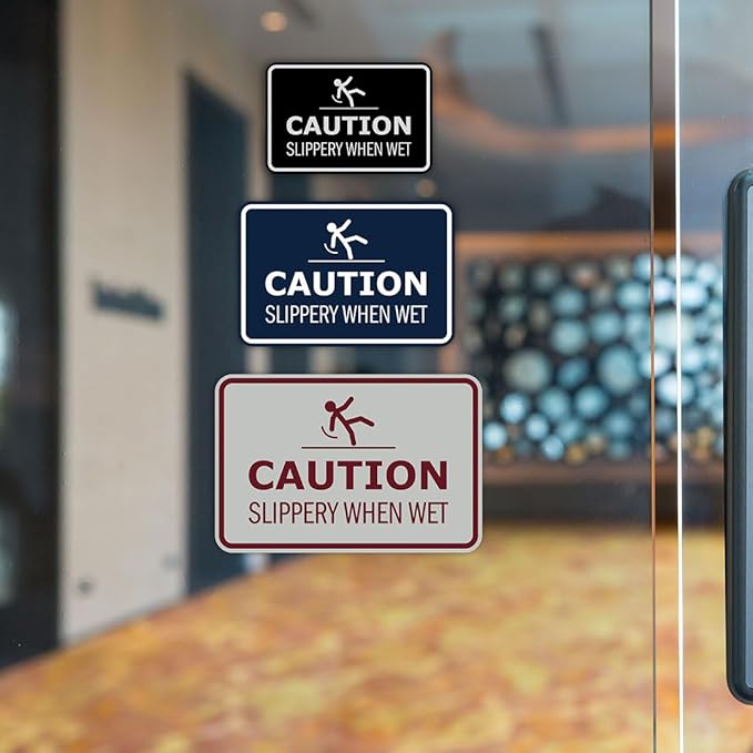 Signs ByLITA Classic Framed Caution: Slippery When Wet Door or Wall Sign Easy Installation | Health And Safety | Building And Warning Sign (Blue) - Large 2 Pack
