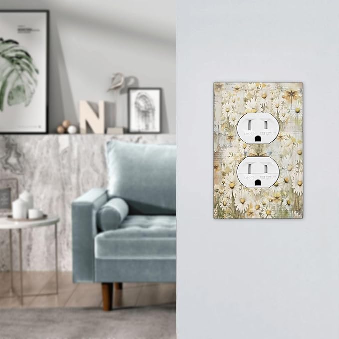 Vintage Letter Paper Wildflowers Dragonfly Daisy Floral Outlet Covers 1 Gang Duplex Light Switch Cover Decorative Switch Plates Electrical Receptacle Faceplate Wall Plate for Farmhouse Bedroom Decor