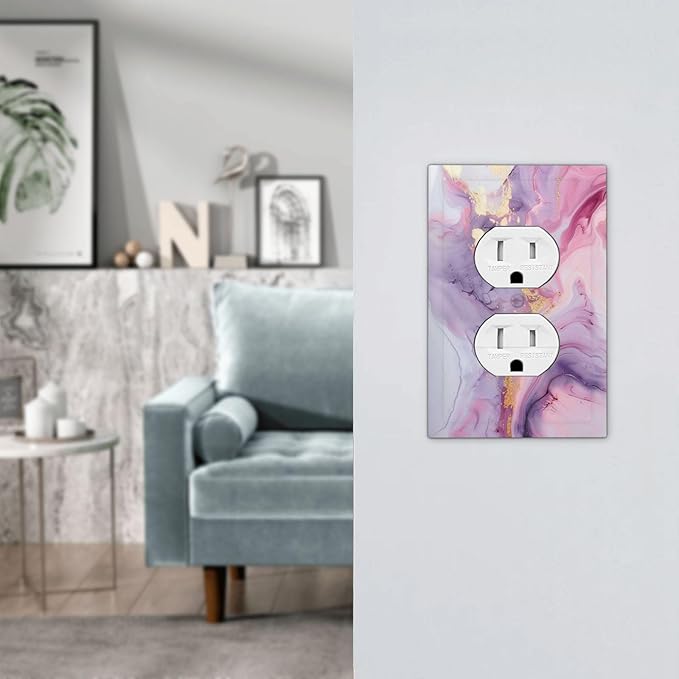 Outlet Covers Pink Marble Abstract Purple Gold Texture 1 Gang Duplex Wall Plate Decorative Switch Plates Electrical Receptacle Faceplate Light Switch Cover for Bathroom living Room Decor