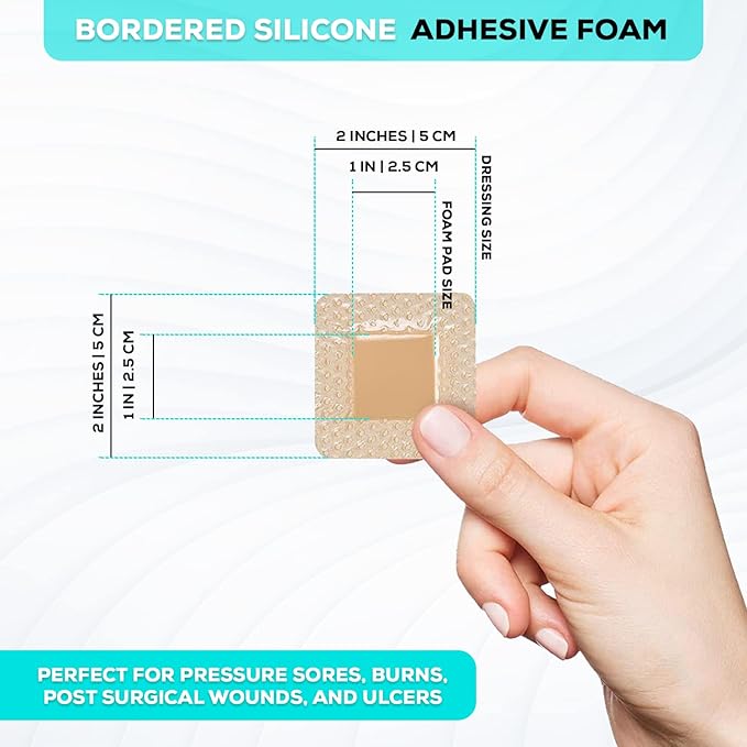 MedVanceTM Silicone - Bordered Silicone Adhesive Foam Dressing Size 2"x2" (1"x1" Pad), Box of 5 dressings