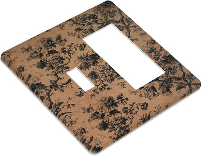 Decorative Outlet Covers Vintage Floral Botanical Brown Background 2-Gang Combo Light Switch Cover Plate Single Toggle/Rocker Wall Plate Plug Switch Plate Covers for Bathroom Bedroom