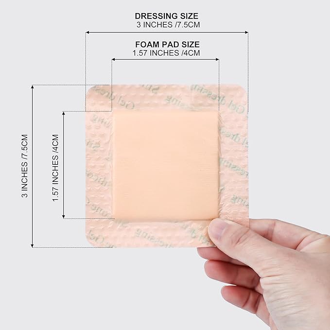 Silicone Foam Dressing 3x3 Gentle Border, Super Absorbent Wound Dressing, Bed Sore Patches, Waterproof Silicone Bandages for Wounds Care, Self Adhesive Pressure Sore Pads (30)