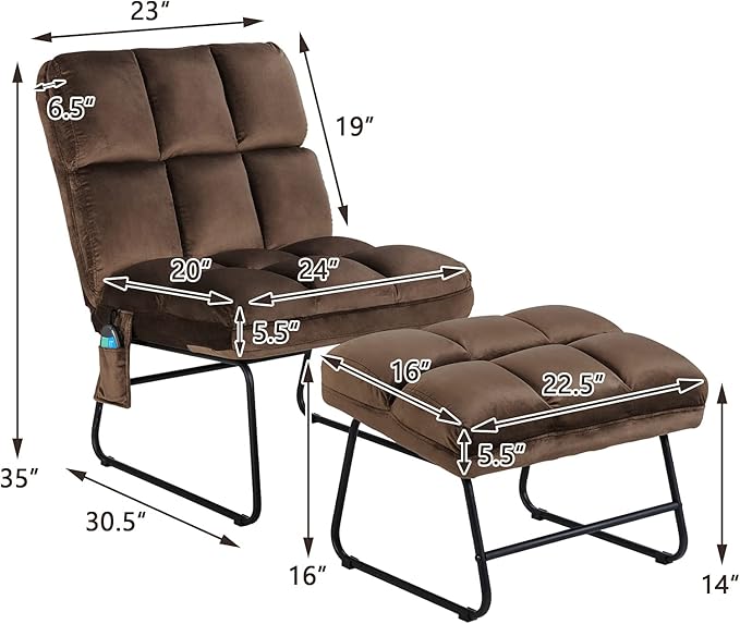 Giantex Massage Chair with Ottoman, 5 Vibration Modes & 4 Massage Motors, Tapping for Back & Lumbar, Velvet Sofa with Remote Control, Side Pocket, Electric Massage Couch for Living Room Bedroom Balcon