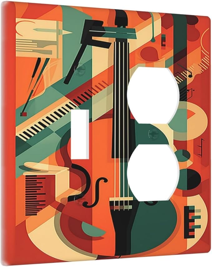 Wallplates Violin Abstract Jazz Colorful Painting 1 Toggle 1 Duplex Switch Plate Electrical GFCI Faceplate Decorative Light Switch Covers for living Room Office Decor