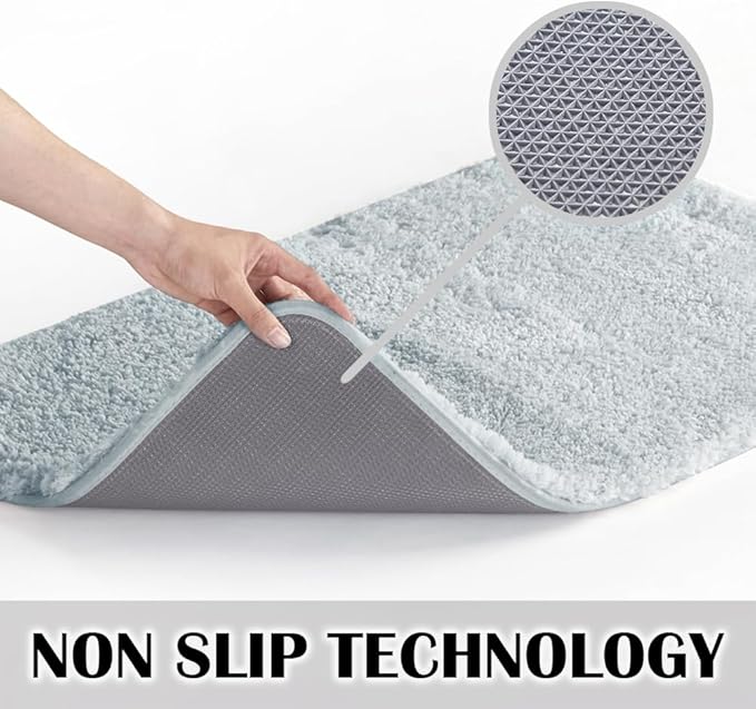 Suchtale Non Slip Bath Mat, 16 x 24, Light Blue - Soft Microfiber Shaggy Mat, Machine Washable, Thick Plush for Shower