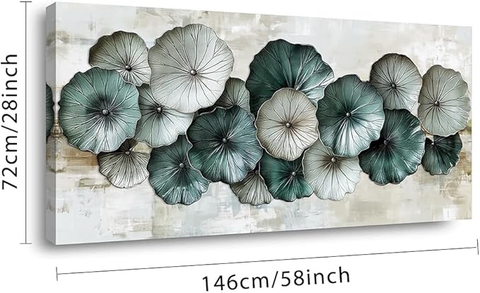 Abstract Cyan Floral Flower Wall Art for Living Room Office Contemporary Art Deco White Painting Prints Modern Canvas Artwork Over The Couch Bedroom Decor Extra Large