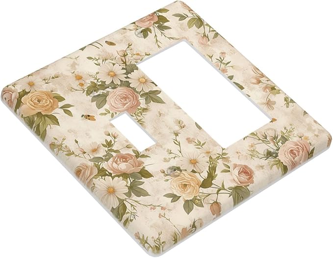 Outlet Covers Boho Vintage Roses Pink Red Yellow Bouquet Floral 1 Toggle 1 Rocker Combination Decorative Wall Plate Electrical Switch Plates Light Switch Cover Plate for Bedroom living Room