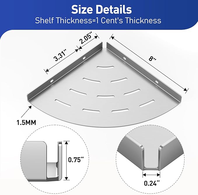 Corner Shower Shelves Load Capacity 40 Lbs 304 Stainless Steel Shelf for Shower Will Not Rust 8in Shower Corner Shelf Brushed Nickel Drilling Installation