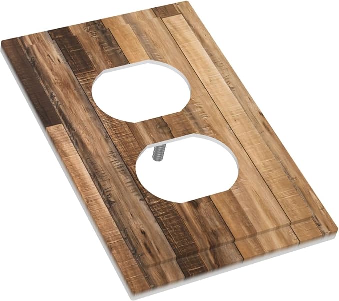 Rustic Brown Wood Splicing Vintage Dark Oak Print Outlet Covers 1 Gang Duplex Light Switch Cover Decorative Switch Plates Electrical Receptacle Faceplate Wall Plate for Farmhouse Home Decor