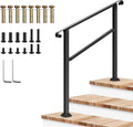 VIVOSUN Outdoor Handrail, 3 Step Stair Handrail, 40" x 36" Fits 1 to 3 Steps, Wrought Mattle Iron Stair Railing with Curved Ends for Concrete Steps, Porch Steps, One-Step Assembly, Black