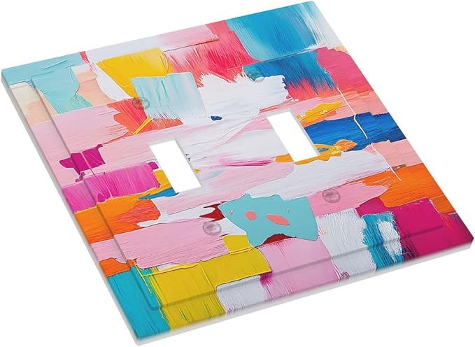 Decorative Switch Plates Multicoloured Modern Watercolor Oil Painting 2 Gang Double Toggle Outlet Light Switch Cover Wall Plate Electrical Faceplate for living Room Bedroom Decor