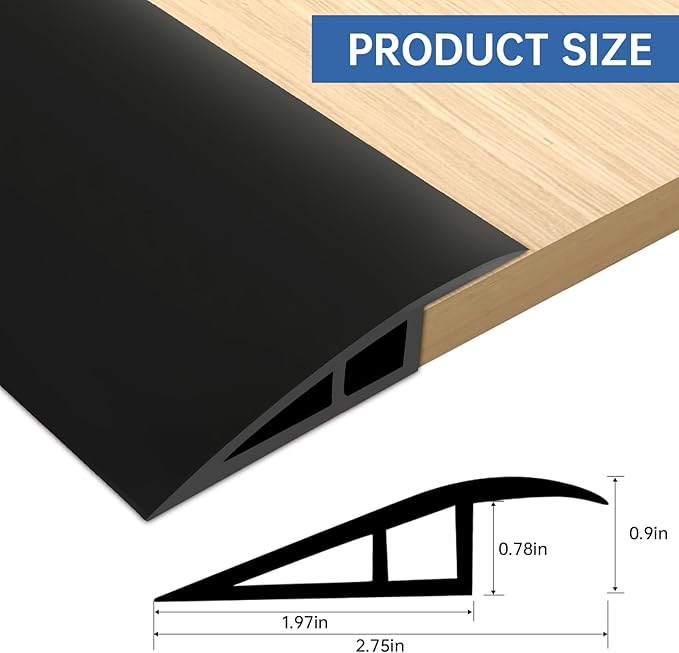 Vinyl Door Threshold Flooring Transition Strip Self Adhesive Carpet Edging Strip for Laminate Doorway Edge Threshold from 3/5" to 4/5" (Black, 10 Ft)