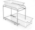 AIYAKA under sink storage 2 Tier Stackable Sliding Basket Organizer Drawer For Kitchen And Bathroom/Cabinet Drawers,silver