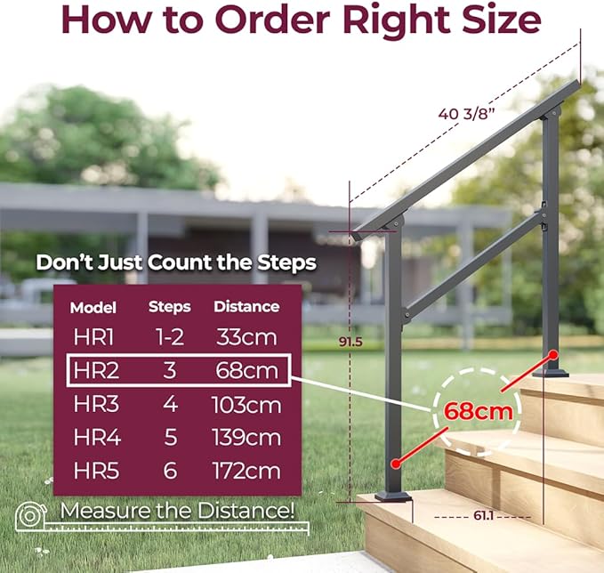CR Fence & Rail 2-3 Step Stair Handrail, for Indoor & Outdoor Installation, with 40" Top Rail, Perfect for Porch, Deck, and Balcony
