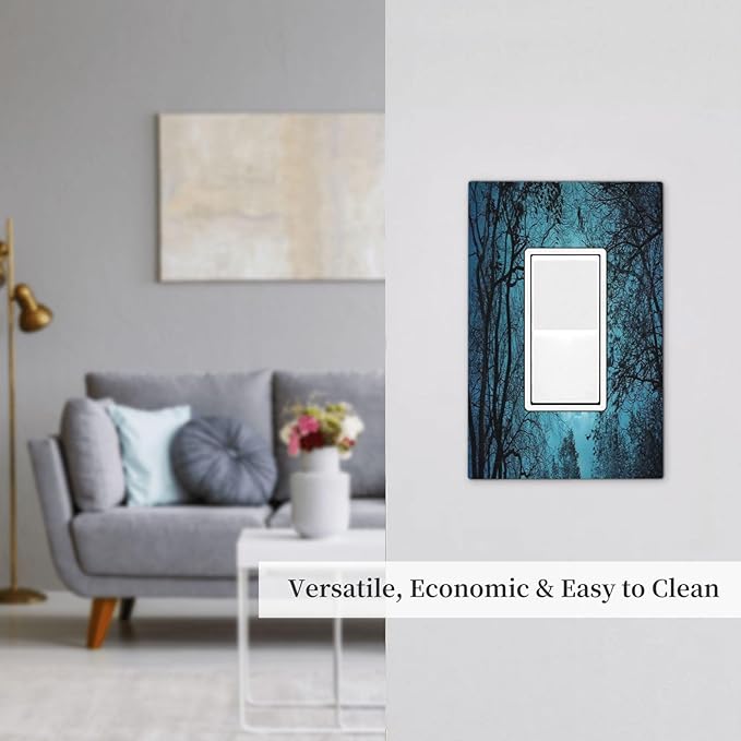 Outlet Covers Teal Full Moon Forest 1 Gang Wall Plate Single Rocker Light Switch Cover Turquoise Decorative GFCI Receptacle Cover Electrical Switchplate for Bathroom Bedroom Decor