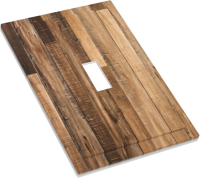 Rustic Brown Wood Splicing Vintage Dark Oak Print Decorative Light Switch Cover 1 Gang Single Toggle Device Electrical Faceplate Switchplates Decorator Outlet Wall Plate for Farmhouse Home Decor