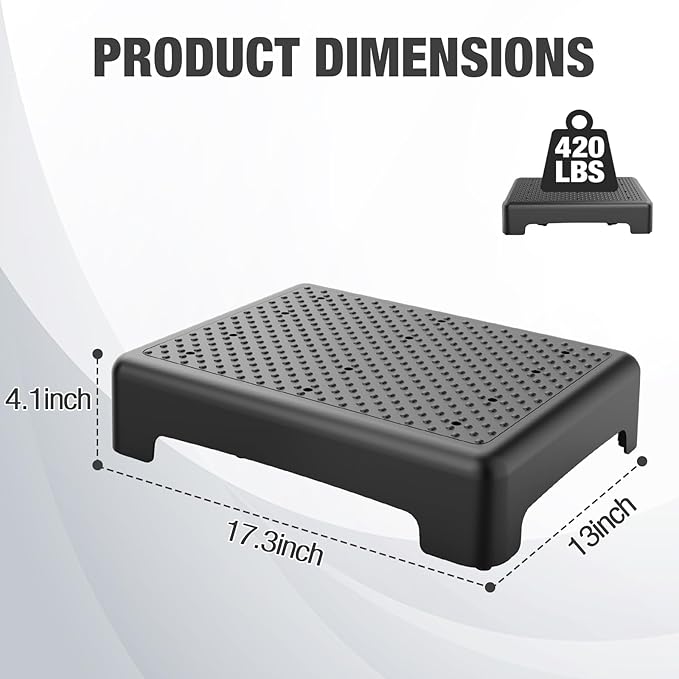 HBTower Mobility Step Stool for Adults & Seniors - Non-Slip Platform Indoor and Outdoor, Portable Riser, Safety Step for Car, Bedside, Office, Shower, Stairs - Black