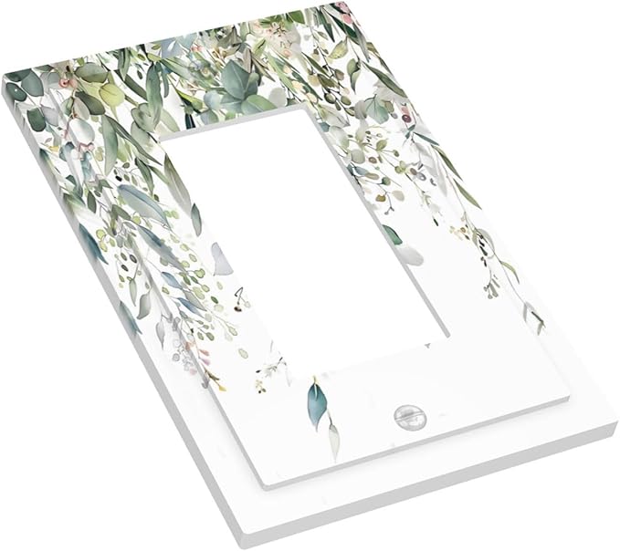 Sage Green Watercolor Eucalyptus Leaves Floral Flowers Decorative Outlet Covers 1 Gang Single Rocker Light Switch Cover Plate Wall Plates GFCI Faceplate for Farmhouse Bed Room Decor