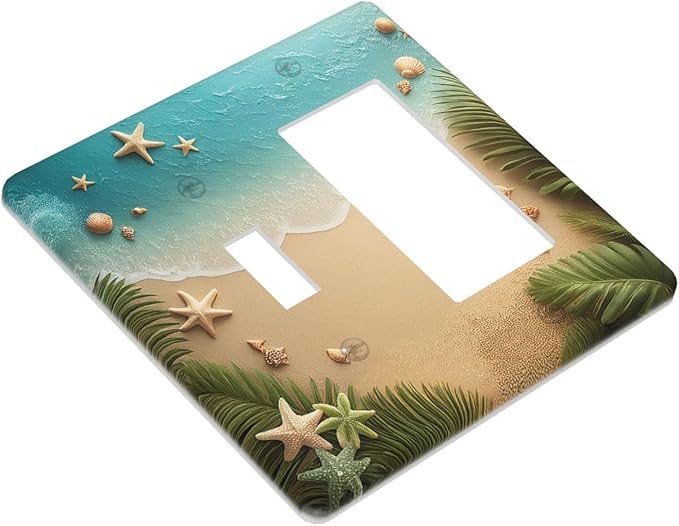 Outlet Covers Summer Beach Themed Starfish Seashells 1 Toggle 1 Rocker Combination Decorative Wall Plate Electrical Switch Plates Light Switch Cover Plate for Bedroom Bathroom Decor