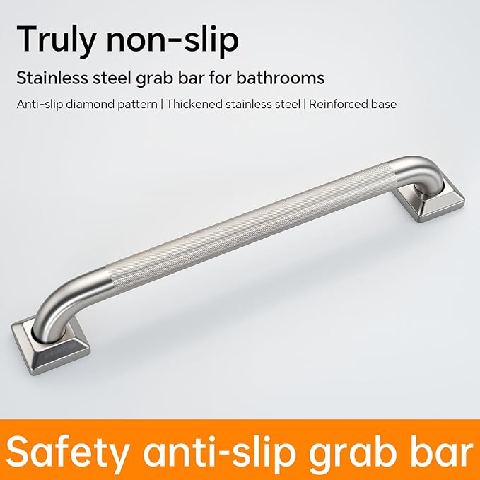 joyrain 500lb Capacity Stainless Steel Grab Bar - Heavy Duty Bathroom Safety Rail for Elderly, Anti-Slip Shower Handle, ADA Compliant (Knurling, 24 inch)