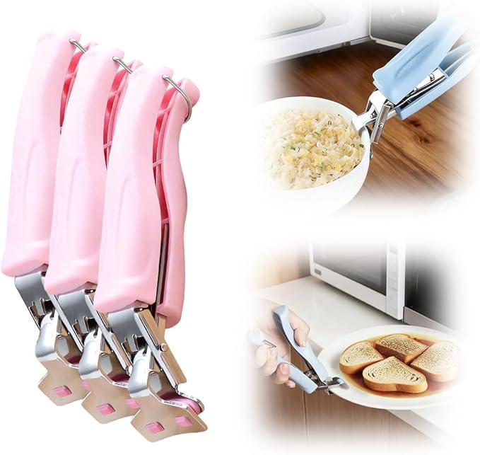 3 Pcs Hot Plate Grippers, 2026 Upgraded Multi Purpose Hot Plate Gripper, Anti-Scald Bowl Dish Grippers for Kitchen (Pink)