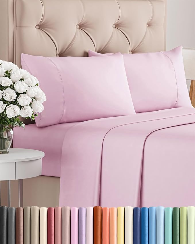 Twin 4 Piece Sheet Set - Cooling & Breathable Bed Sheets - Hotel Luxury Bed Sheets for Women, Men, Kids & Teens - Bedding with Deep Pockets & Easy Fit - Soft and Wrinkle Free - Twin Light Pink Sheets