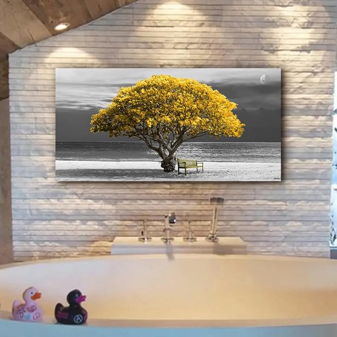 Lapremoly Canvas Wall Art For Living Room farmhouse Wall Decor For Bedroom Office Decor Black And White Wall Painting Yellow Trees Pictures Framed Mural Home Decor Prints Posters Artwork 20X40 inch