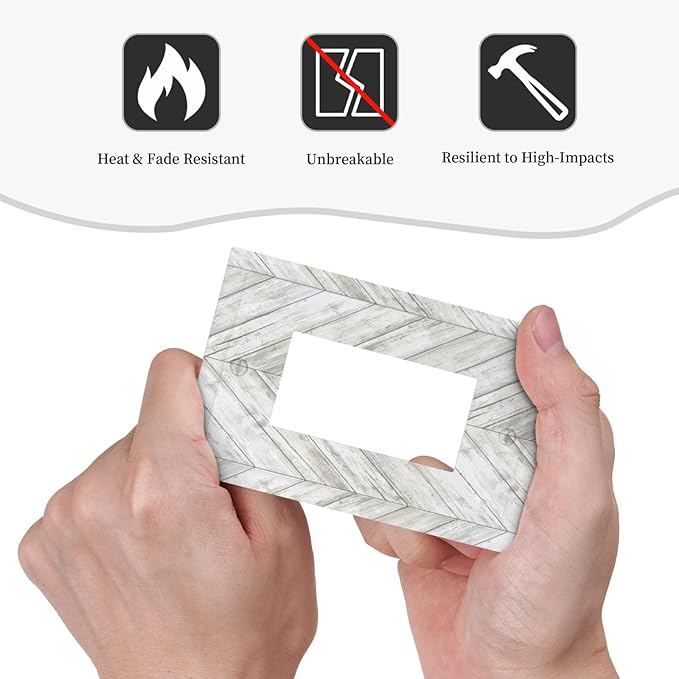 Rustic White Gray Herringbone Wood 1 Gang Rocker Light Switch Plate Vintage Country Single Decora Outlet Wall Plate Cover Faceplate Decorative Switchcovers GFCI for Farmhouse Living Room Decor