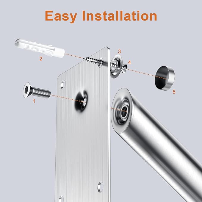 28 Inch U Shaped Handrail for 1-5 Steps - 1.25" Tube, ZUEXT Satin Brushed Nickel Stainless Steel Safety Grab Bar,Wall Mounted Handicap Hand Railing for Outdoor Garage Entry Interior Exterior Stairway