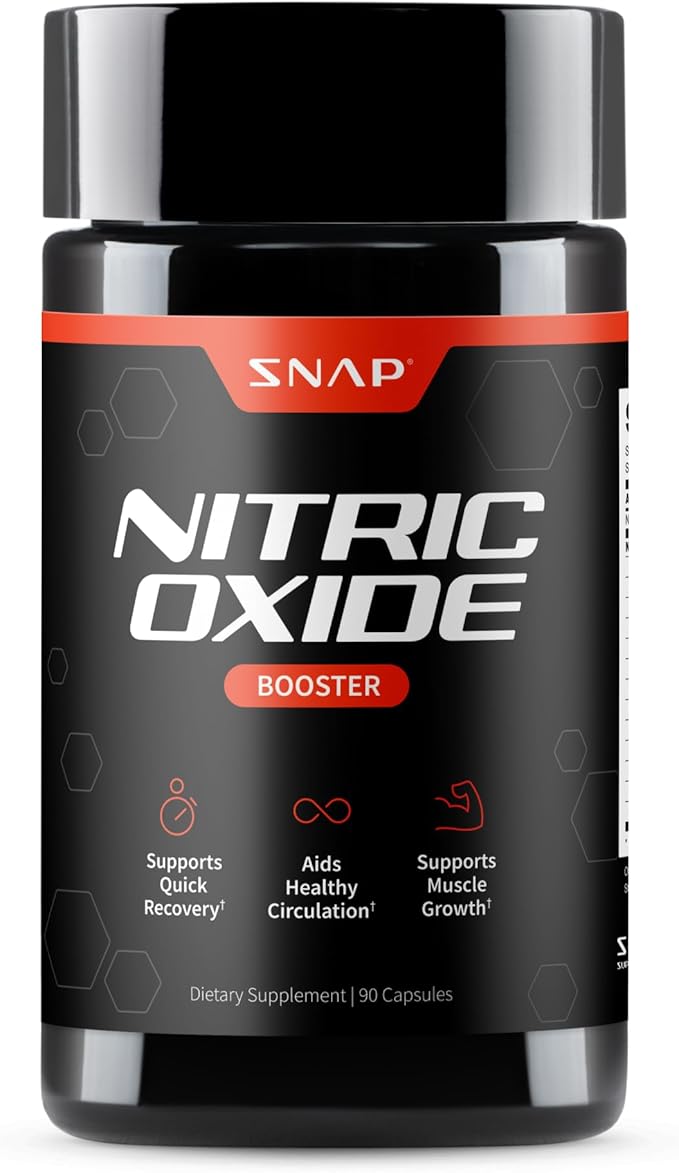 Snap Supplements Nitric Oxide Supplement with L-Arginine to Support Energy, Quick Recovery, Heart Health, Muscle Growth & Circulation, 90 Vegetarian Capsules