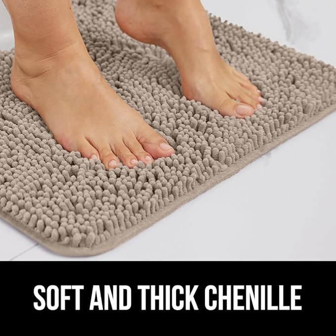 GORILLA GRIP Bath Rug Mat 44x26, Thick Absorbent Chenille, Quick Dry Microfiber Mats, Rubber Backing Washable Shower Floor Rugs, Bathmat Runner, US Designed Bathroom Home Decor Accessories Gray Beige