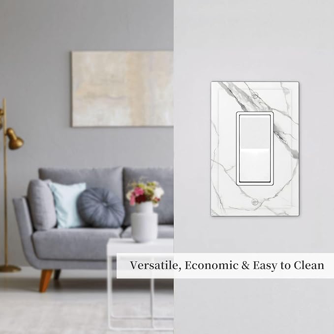 White Marble Abstract Luxurious Print Decorative Outlet Covers 1 Gang Single Rocker Light Switch Cover Plate Wall Plates GFCI Faceplate for Bathroom Kitchen Home Decor
