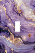 Luxury Marble Texture Purple And Gold Abstract Print Decorative Light Switch Cover 1 Gang Single Toggle Device Electrical Faceplate Switchplates Decorator Outlet Wall Plate for Bathroom Home Decor