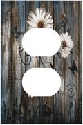Rustic Wood Background Floral Butterfly Daisy Outlet Covers 1 Gang Duplex Light Switch Cover Decorative Switch Plates Electrical Receptacle Faceplate Wall Plate for Farmhouse Bedroom Decor
