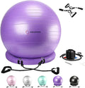 Yoga Ball Chair with 65cm Exercise Ball & 2 Resistance Bands, Stability Base for Home Office, Yoga, Pilates & Fitness, Balance Ball for Posture, Core Strength & Low Impact Workouts