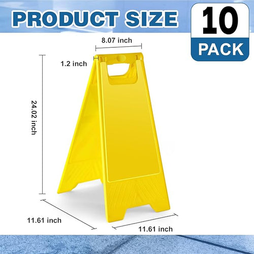 10 Pack 24 Inch Blank Floor Sign Yellow A-frame Foldable Caution Sign Write-On Double Sided Safety Warning for Pool Restaurant Restroom Office