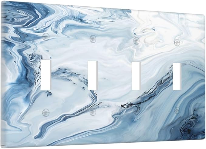 Light Blue Marble Texture Abstract Print Light Switch Covers Quad Toggle Electrical Faceplate 4 Gang Wall Plate Decorative Switch Plates Cover for Bathroom Kitchen Home Decor
