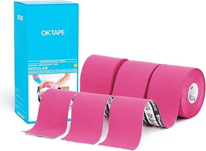OK TAPE Regular Kinesiology Tape (3 Pack), Original Cotton Athletic Tape for Support Muscle Joint Knee, Sports Waterproof Tape Uncut Strips Latex Free, Hypoallergenic, 2in×16.4ft - Pink