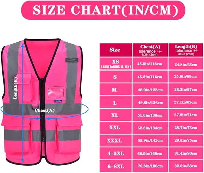 A-SAFETY Pink Safety Vests for Women,Working Safety Vest with Reflective Strips,XXL