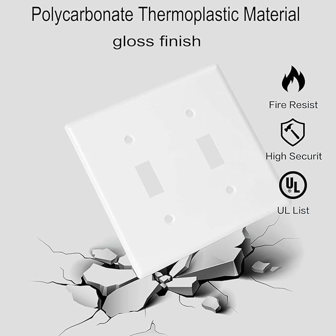 Toggle Light Switch Wall Plates 2-Gang Switch Electrical Cover Plate Unbreakable Thermoplastic Faceplate, White (10 Pack)